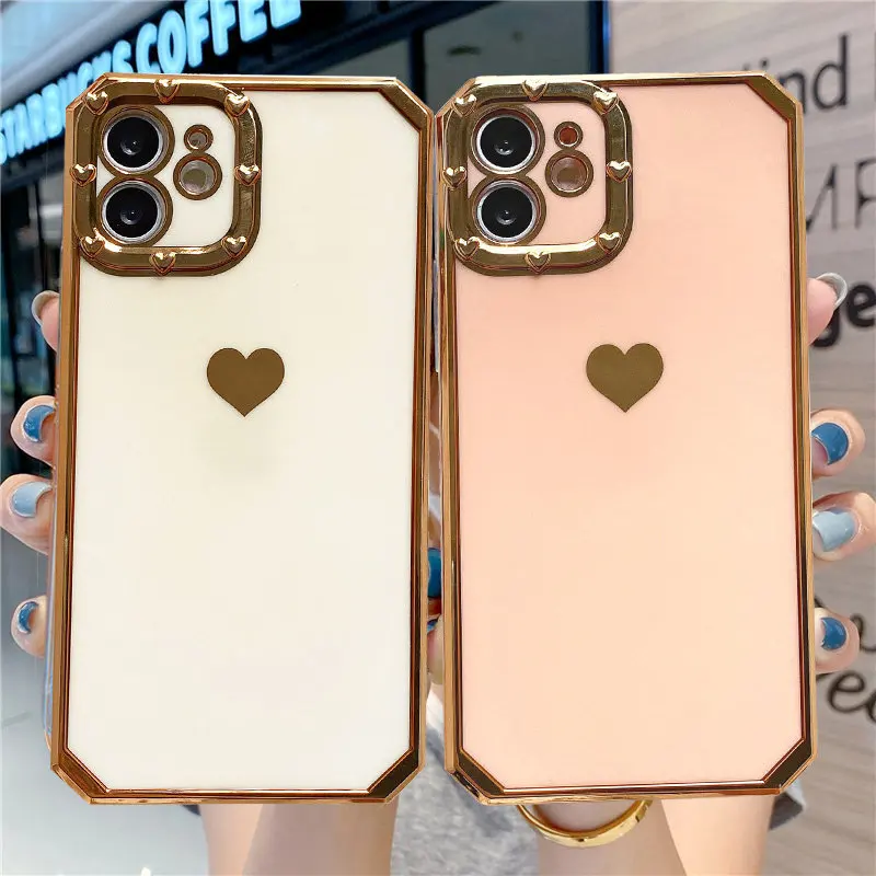 

Luxury Electroplated Love Heart Phone Case For iPhone 12 11 Pro Max X XR XS Max 7 8 Plus Bumper Back Cover