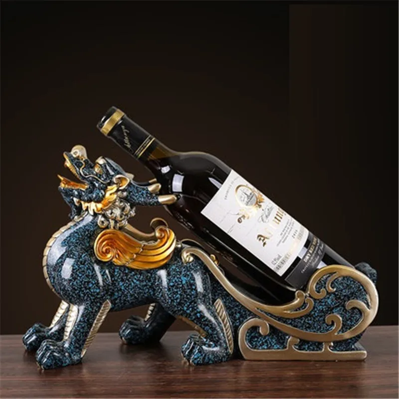 

Chinese Style Auspicious Beast Brave Troops Resin Red Wine Rack Creative Living Room Wine Cabinet Decor Store Opening Gift X5162