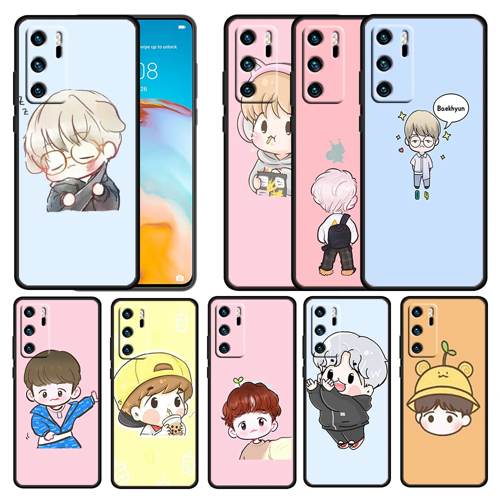 

Cartoon Baekhyun Cute Boy for Huawei P50 P40 E P30 P20 P10 P9 P8 Pro Lite mini 5G Soft TPU Silicone Black Phone Case Cover