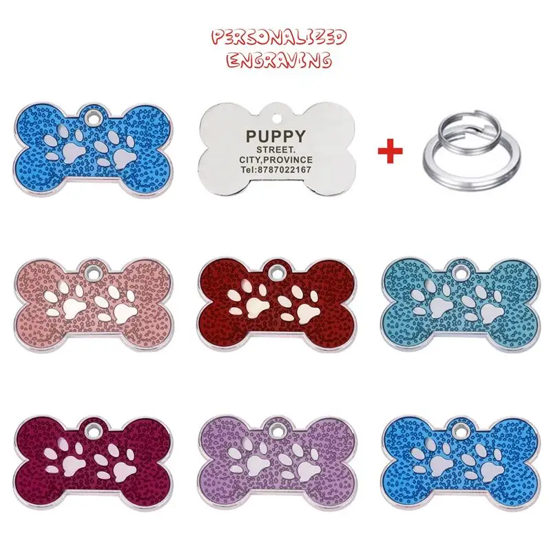 

Personalized Engraving Pet ID Tag Lucent Paw Dog Cat Name Tags Collar Accessories Pendant Customized Nameplate With Keyring