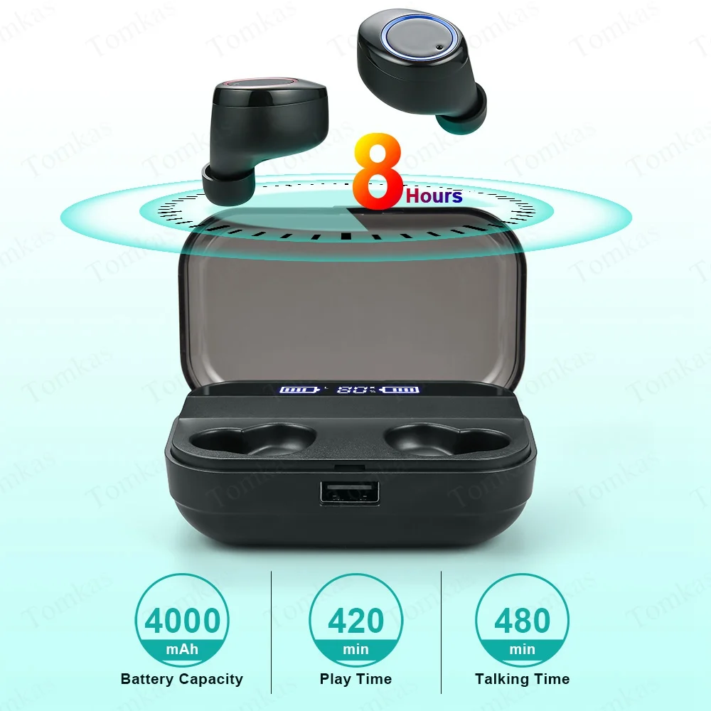 Беспроводные гарнитуры TWS V5.0 Bluetooth наушники светодиодный дисплей 4000 мАч внешний