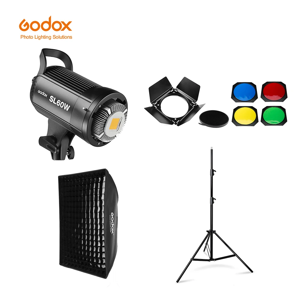 

Godox LED Video Light SL-60W 5600K White Version Video Light Continuous Light Kit + 190cm Light Stand + 60x90cm Bowens Softbox