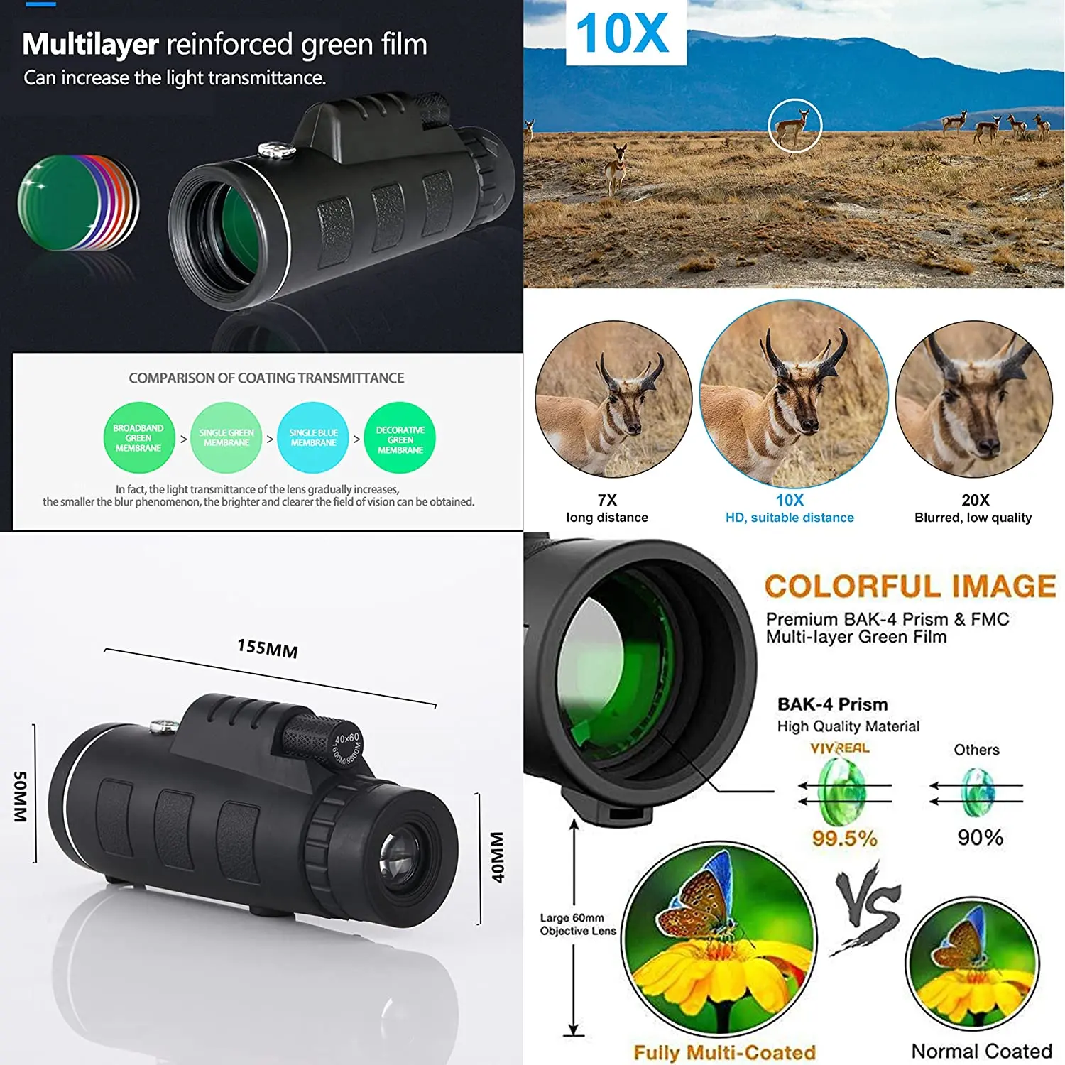 Портативный монокулярный телескоп APEXEL 40x60 телеобъектив для мобильного телефона