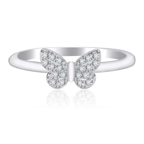 

Exquisite Silver Plated Crystal Butterfly Ring Cute Sweet Zircon Ring Bridal Ring Lover's Jewelry Wedding Valentine's Day Gift
