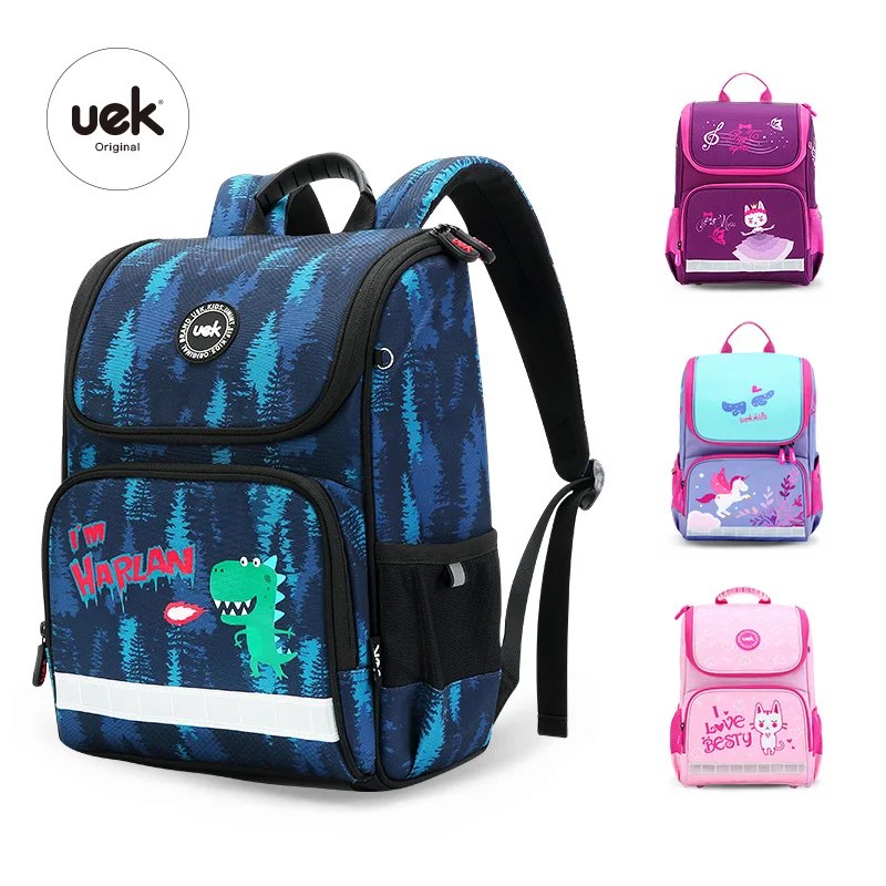 Водонепроницаемый ортопедический рюкзак UEK для мальчиков и девочек, школьные портфели с 3D рисунком динозавра, кота