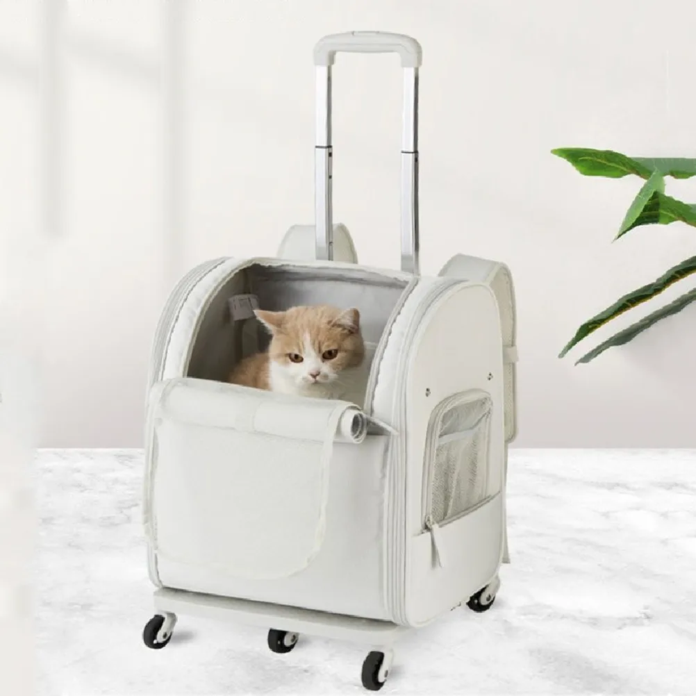 Mochila de viaje con ruedas para mascotas, bolso port&aacute;til para perros, bolsa de viaje para exteriores, suministros para gatos y perros-0