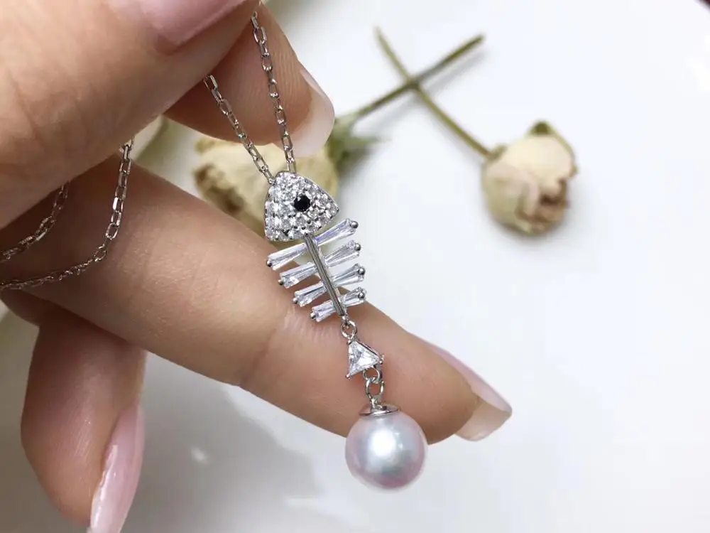

Fish Bone S925 Sterling Silver Necklace Chain with Pendant Findings Base Jewelry Parts Fittings for Pearls Corals Jades Stones