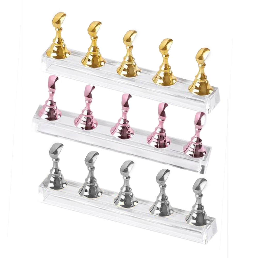 

3 Sets Magnetic False Nail Tips Practice Trainning Display Stand Holder Base Alloy Crystal Nail Art Polish Display Manicure Tool