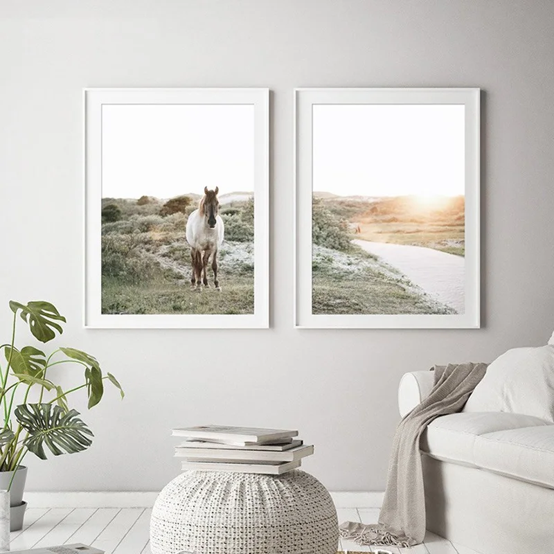 

Modern Animal Horse And Beautiful Landscape Canvas Painting Print Poster Picture Home Wall Art Decoration Can Be Customized