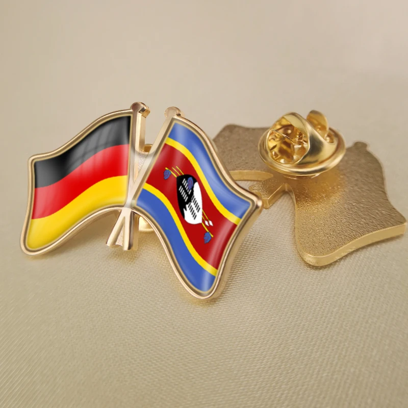 

Germany and Swaziland Crossed Double Friendship Flags Lapel Pins Brooch Badges