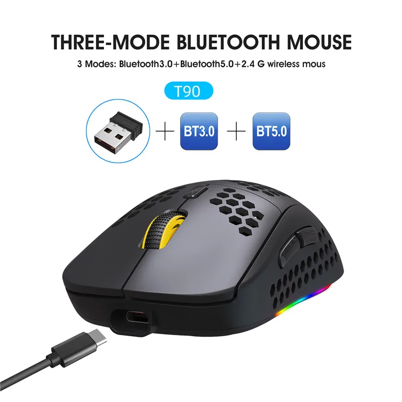 Рекламная перезаряжаемая Беспроводная Bluetooth игровая мышь типа C RGB, легкая офисная Быстрая зарядка 3600DPI для ПК, ноутбука, компьютера