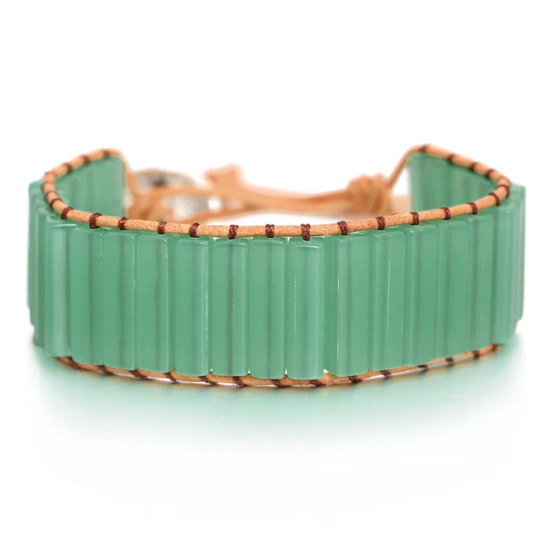 SL1651 Chakra Bracelet Jewelry Handmade Multi Color Natural Stone Tube Beads Leather Wrap Bracelet Couples Bracelets Creative Gifts - Окраска металла: SL1651