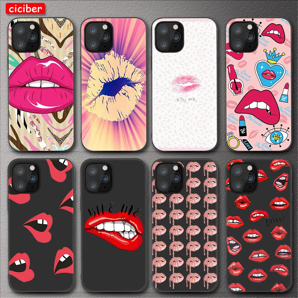 

Lips Lipstick Case For iPhone 11 12 Pro Max Mini Cover for iPhone 7 8 6 6S Plus X XR XS MAX 5S SE 2020 Soft TPU Phone Back Funda