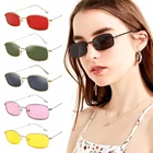 Солнцезащитные очки в металлической оправе UV400 для мужчин и женщин, небольшие прямоугольные солнечные аксессуары в стиле ретро, карамельные цвета, с прозрачными линзами