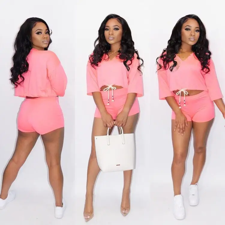 

HAOOHU 2020 Sporty Women Two Pieces Sets Summer Short Sleeve Tracksuits Tee +Jogger Shorts Leggings Sexy Suit Fitness Outfit