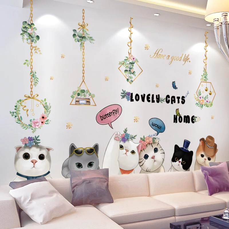 

Chlorophytum Plant Flowers Wall Stickers DIY Cats Animals Wall Decals for House Living Room Bedroom Kitchen Nursery Decoration