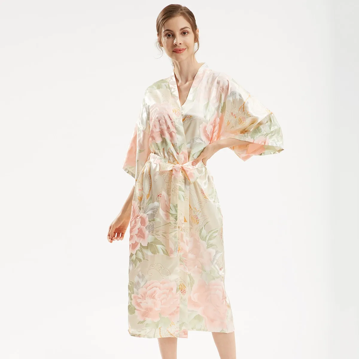 

Plus Size Women Sleepwear Kimono Gown Silky Nightwear Intimate Lingerie Sexy Homewear 2021 New Bride Bridesmaid Wedding Robe