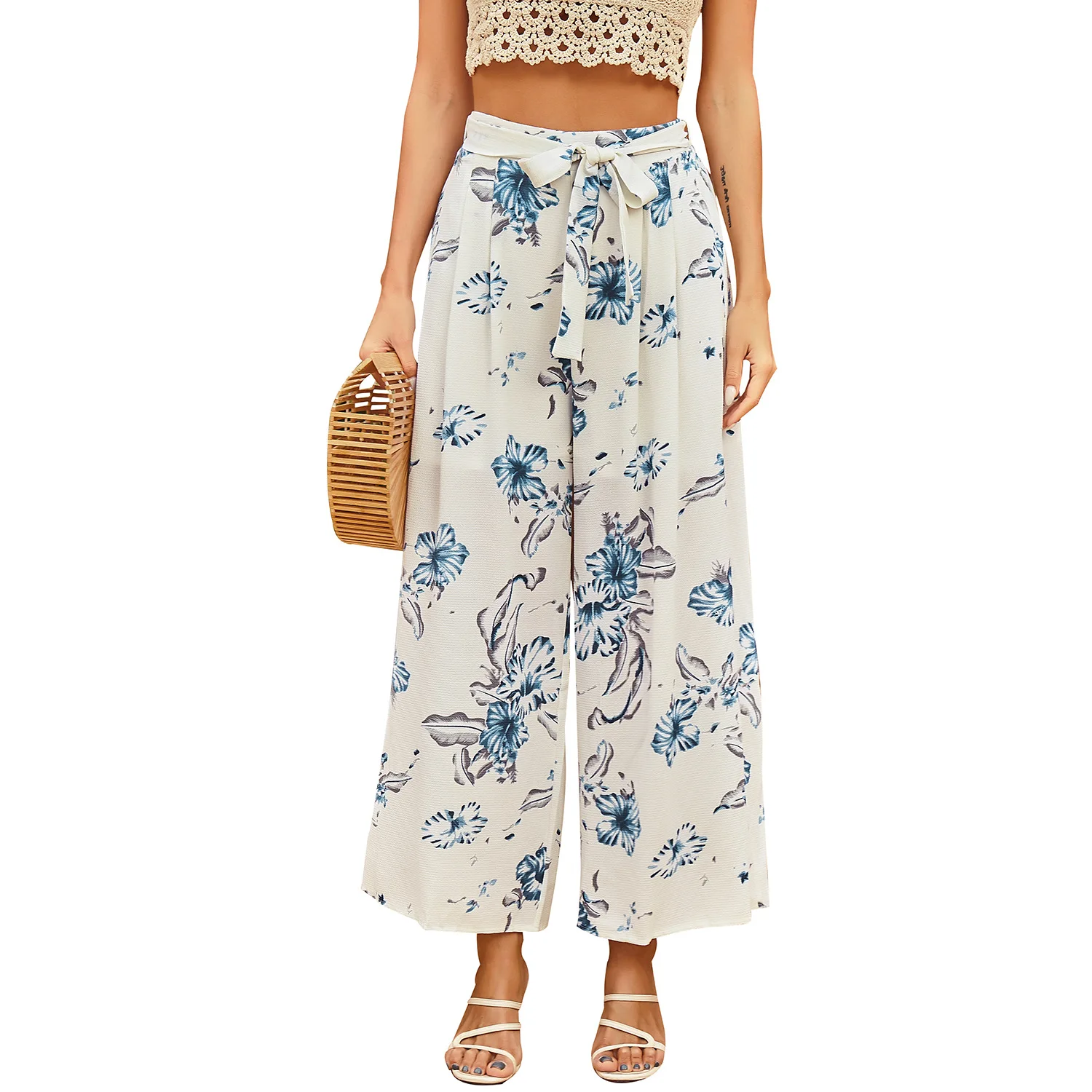 

Donsignet Fashion Women's Pants New Summer Casual Printing Wide Leg High Waist Loose Straight Trousers Pants WOMEN