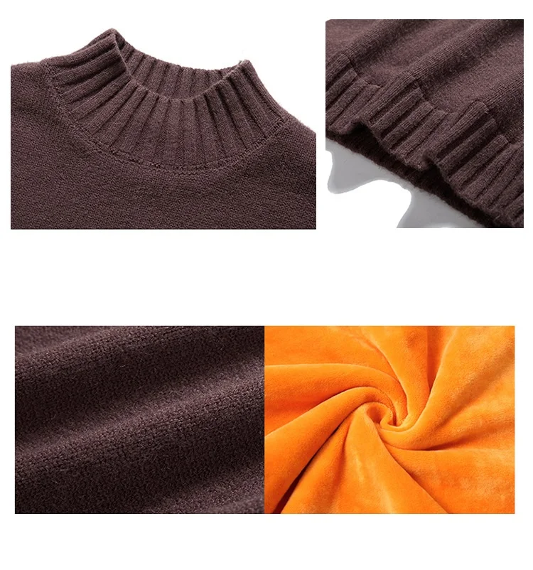 

Winter Super Warm Sweater Men's Turtleneck Slim Soft Fleece Pullover Solid Knitted Plus gold velvet thickening Sweater Men