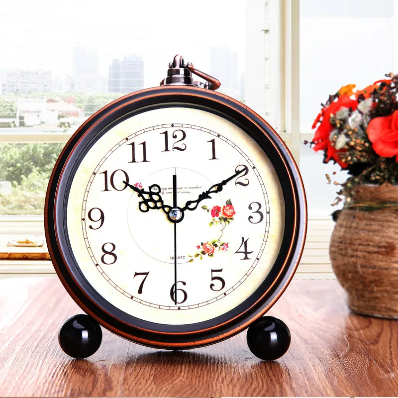 

Cute Alarm Clock Alarm Clock Mute Bedside American Country Retro Nostalgic Alarm Bedroom Clock European Multifunctional Metal