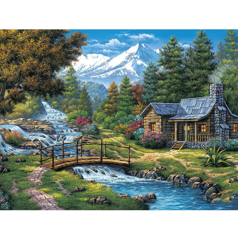 Алмазная 5D картина сделай сам вышивка крестиком из снега гор реки водопада