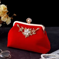 velvet women fashion new design evening bags diamonds metal soft bucket party handbags red color purse