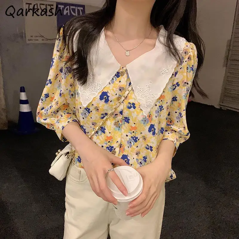 

Oversize Shirts Women Chiffon Chic Female Retro Romance All-match Patchwork Ins Popular Harajuku Street Style Blusas De Mujer