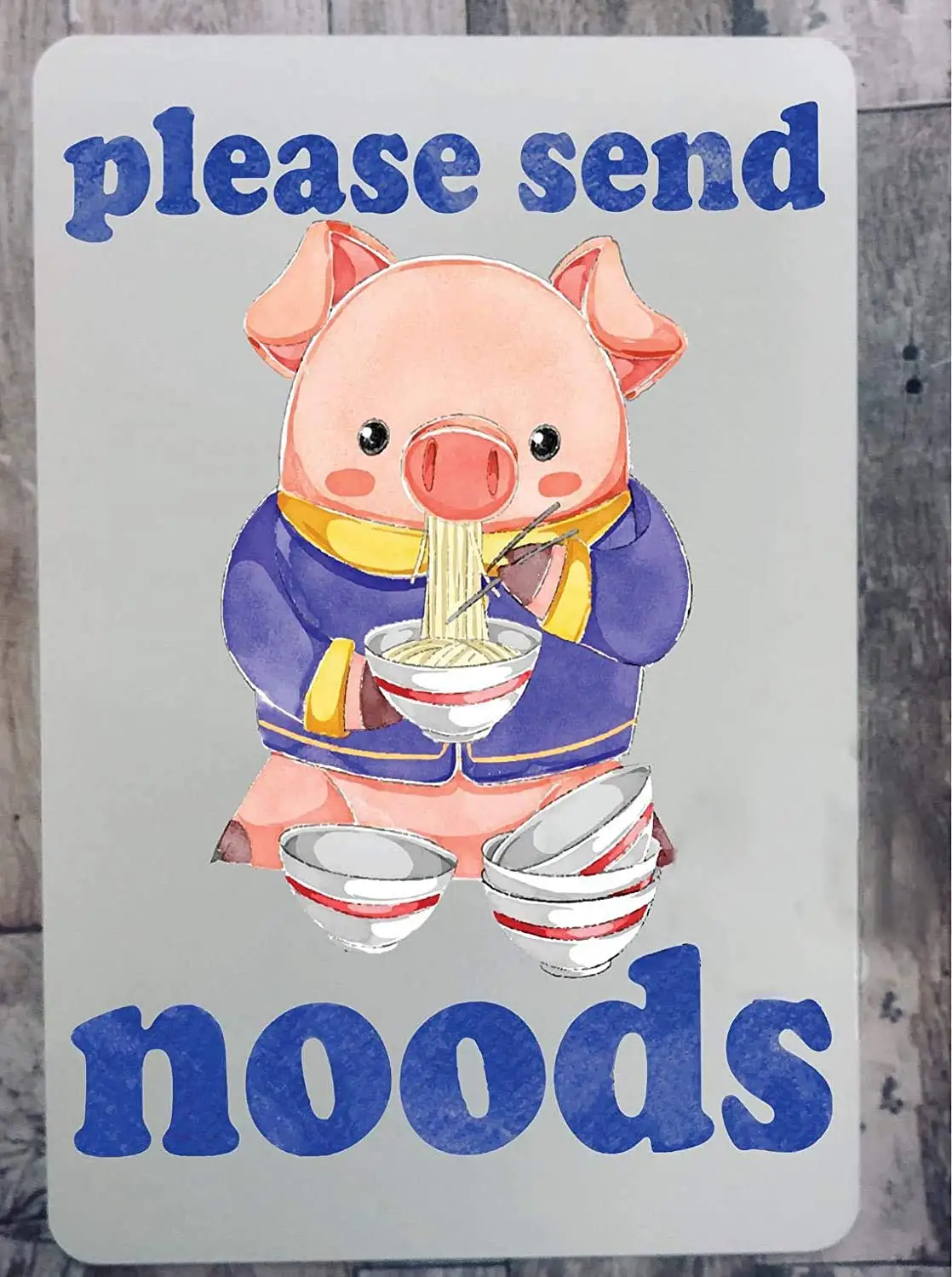 

Piggy Eating Noodles Please Send Metal Wall Holes Funny Gift for Him Or Her Cute Decorations Home Vintage Bedroom Funny Retro Pa