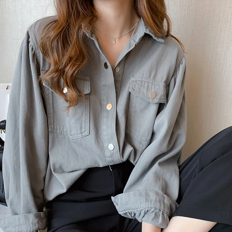 

White shirt women's spring autumn 2021 new fashion design jacket loose coat foreign style shirt long sleeve shirt women