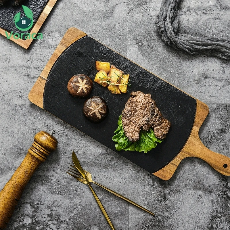 Японский естественный сланец Западная обеденная тарелка твердый деревянный