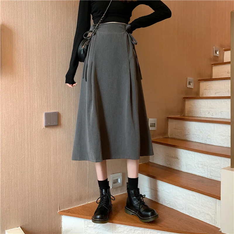 

Diseyar 2021 Summer Korean School High Senior Student Wear A-Line Long Neck Skirt Casual Black