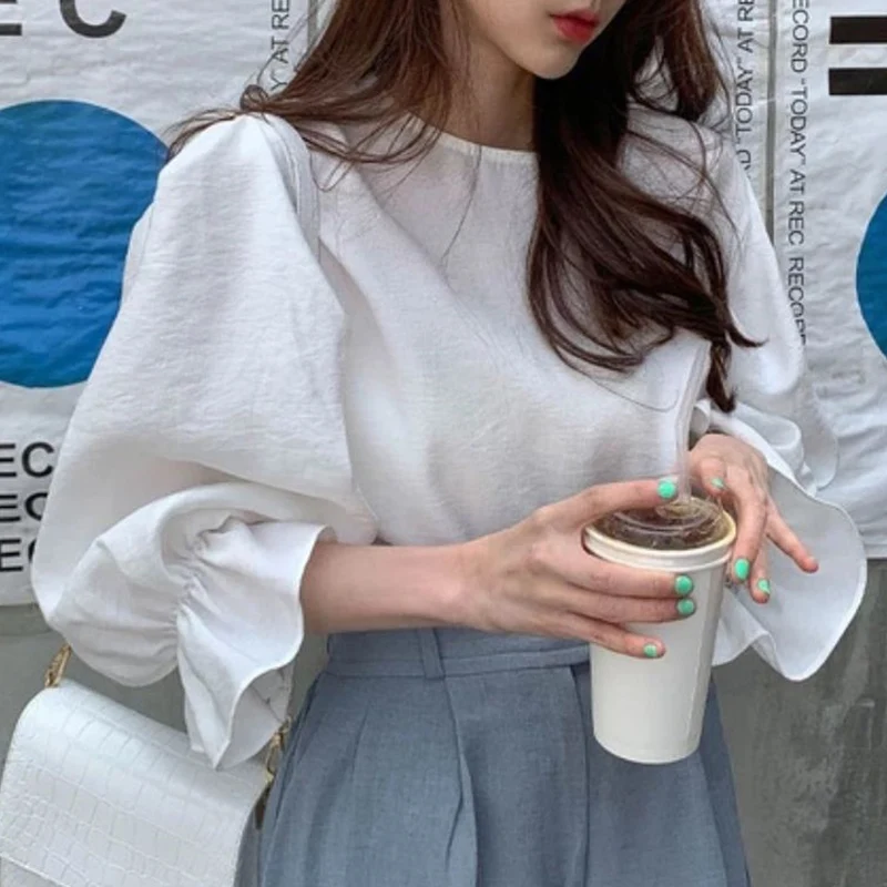 

Женская Туника большого размера, элегантная однотонная блузка ZANZEA, Повседневная рубашка с длинным рукавом и круглым вырезом, осень 2022, женс...