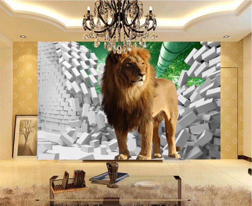 

beibehang Large custom wallpaper Lion 3d stereo TV background living room bedroom home decoration painting