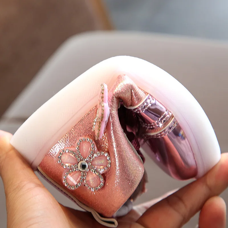 Spring Kids Shoes Baby Girls Glowing LED lighted Sneakers Children Casual Bling Flow Soft Size 21-30 pink gold sliver | Детская одежда