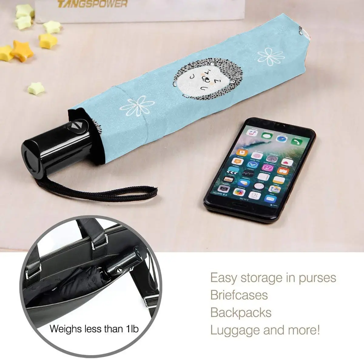 Милые акварельные ежики Ветрозащитный Автоматический складной инвертированный