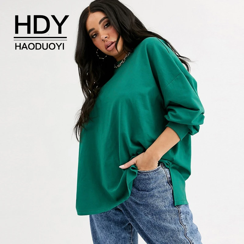 HDY Haoduoyi Новое модное осеннее большое женское платье с круглым воротником и длинными рукавами, толстовка с длинными рукавами