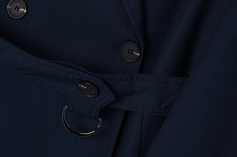 

[EAM] Women Dark Blue Bandage Big Size Long Trench New Lapel Long Sleeve Loose Fit Windbreaker Fashion Spring Autumn 2021 1Z791