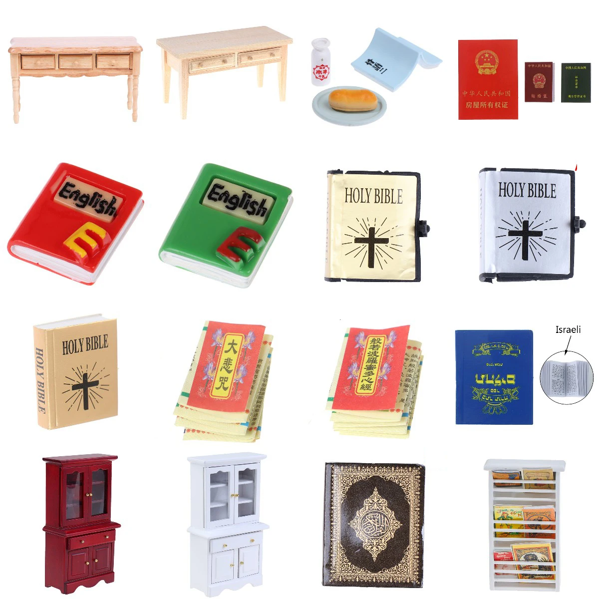 

Dollhouse Furniture Accessories Dolls Simulation Newspapers English Edition Magazines Bookshelf Rack Cabinet Wood Shelf Bookcase