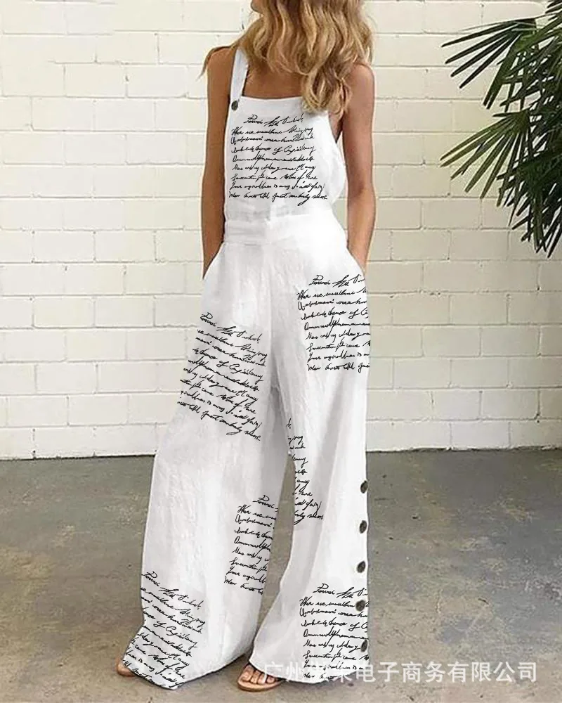 

white letter print slim suspenders jumpsuits trousers women 2021 autumn summer new fashion rompers