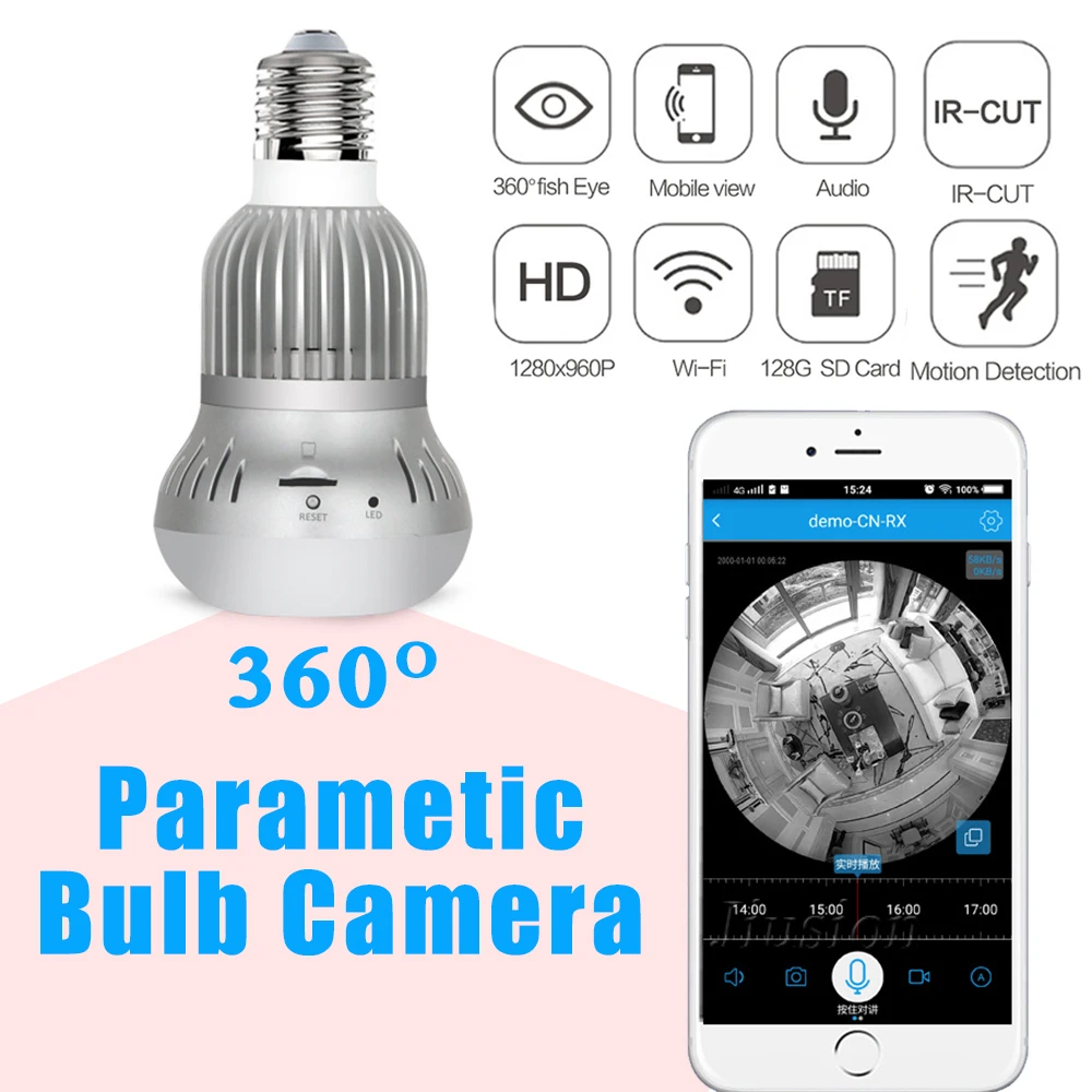 Wi Fi IP лампа светильник камера рыбий глаз 1080P 360 градусов Full View мини
