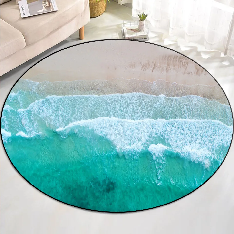 

Морские волны круглый коврик для гостиной с пейзажным принтом 3D ковер из мягкой губки Детский напольный коврик для столовой коврик для ванн...