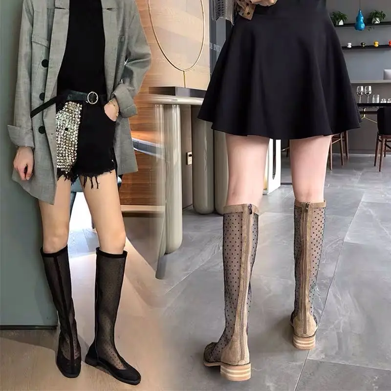 Женские сапоги на толстом каблуке до колена плюшевая и теплая обувь шнуровке