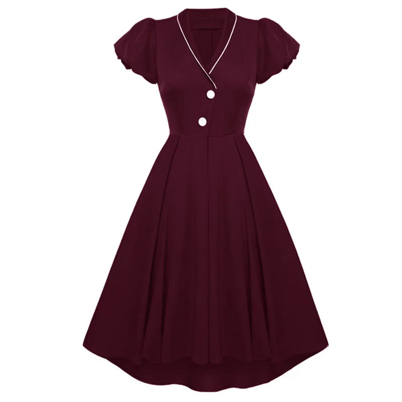 

2022 Autumn Winter Women Christmas Dovetail Dress V Neck Puff Sleeve Contrast Color Homecoming Dresses with Invisible Zippper