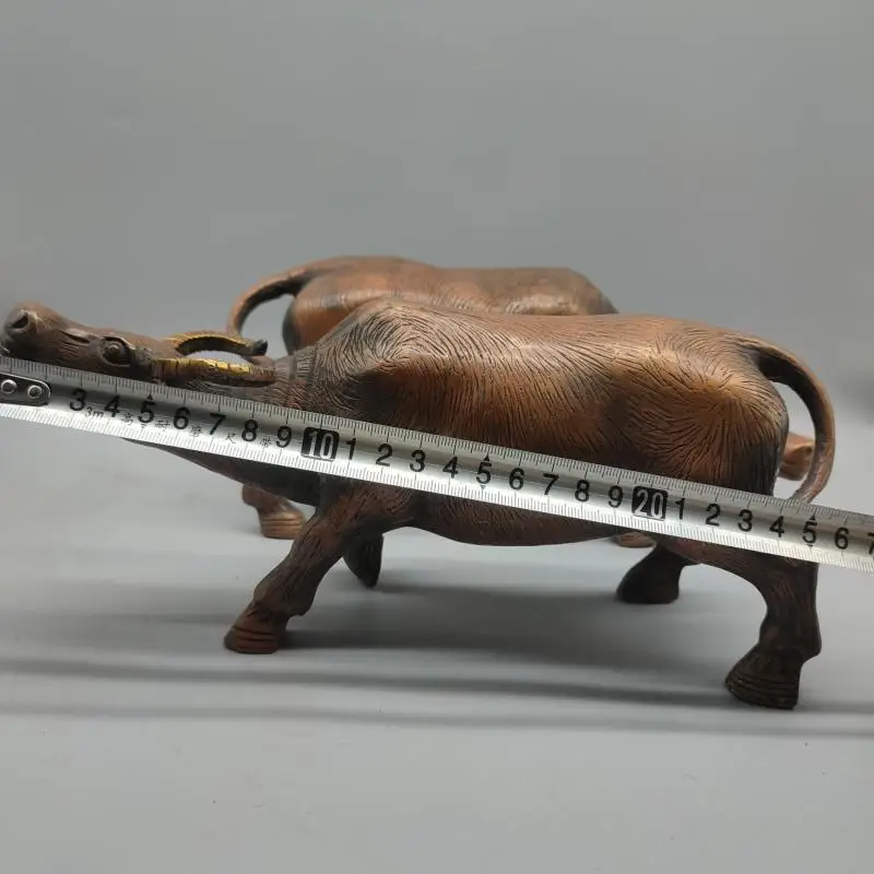 

China Brass Gilding copper Fortune cow struggle cattle Statue lucky fengshui Table Ornaments Desk Decorations a pair 3670 G