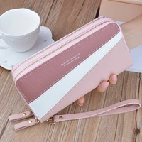 long womens wallet female purses 2 zipper coin purse pu leather clutch wallet money bag handbag credit card holder wallets