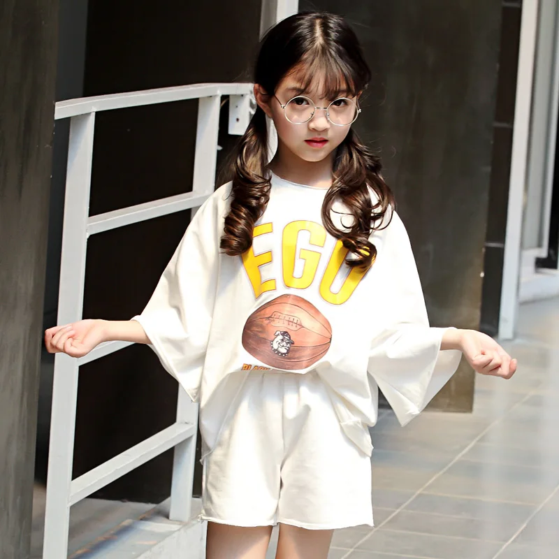 Новые стильные летние повседневные Детские комплекты из 2 предметов футболка с