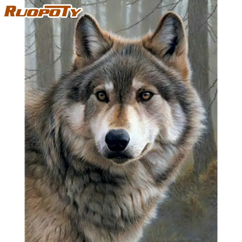 RUOPOTY 40x50 см картина в рамке по номерам наборы для взрослых Одинокий волк Рисование