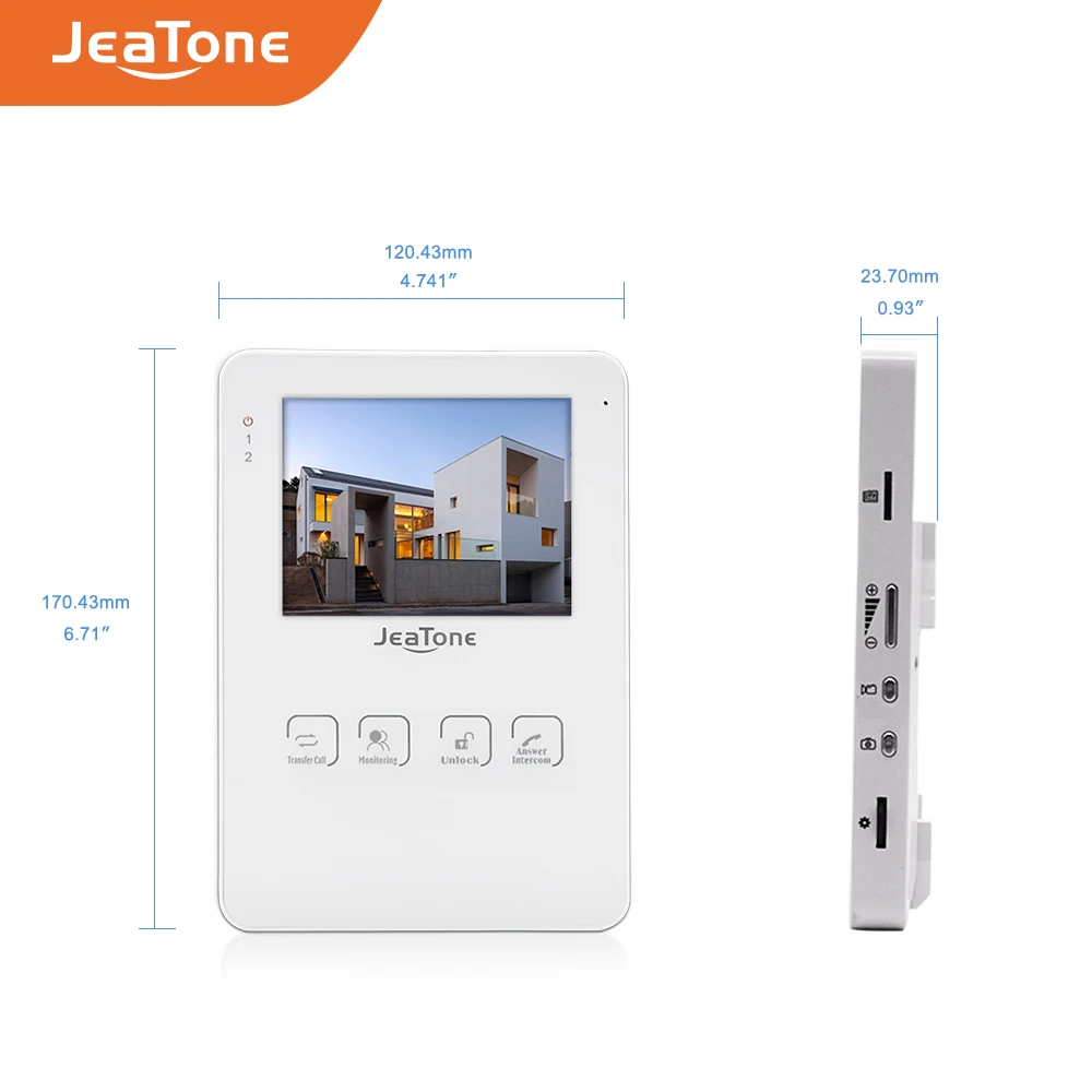 Видеодомофон JeaTone 4 дюймовый сенсорный монитор домофон функция фото и видеосъемки 1200TVL|Видеодомофон| |