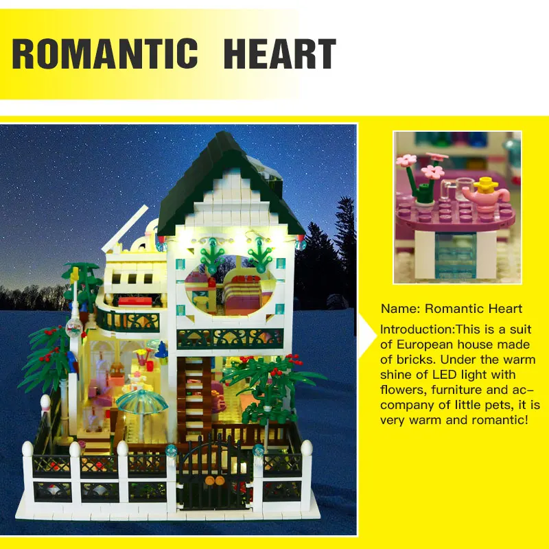 DHL 01202 MOC Toys Romantic Heart Set with Light USB Building Block Bricks Educational as Valentine's Day Present Gifts | Игрушки и