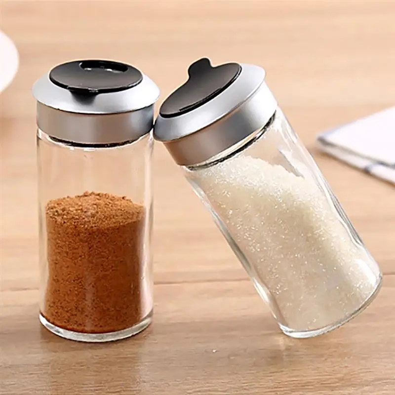 

New Seasoning Bottle Clear Glass Spice Salt Pepper Shakers Salt Sugar Spice Bottles Barbecue Condiment Container Kitchen Gadgets